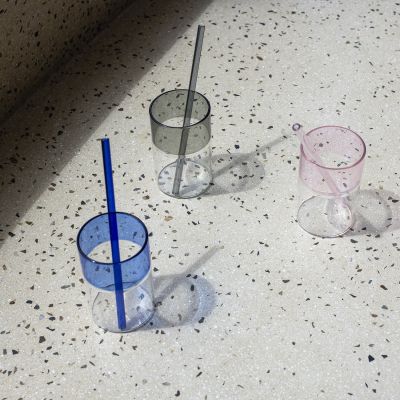 Straw 20cm glass grey Cruse - Set of 4